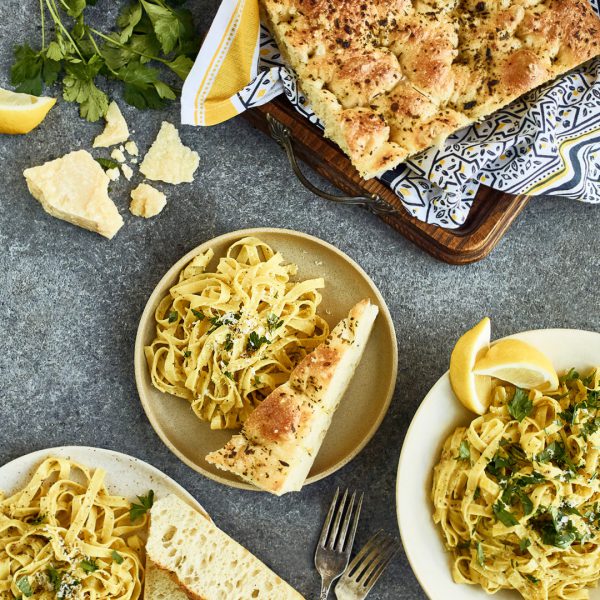 Pesto Linguini with Focaccia