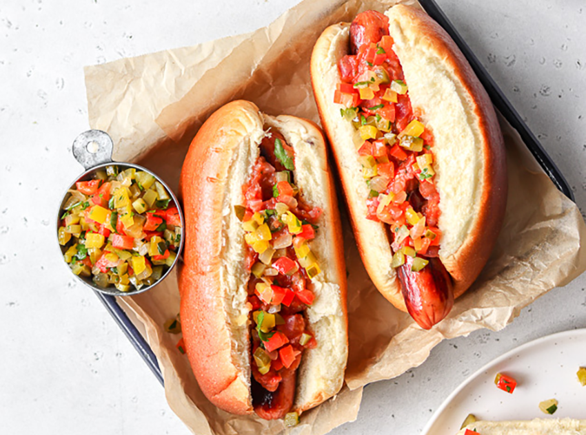 Easy pickle relish on hot dogs